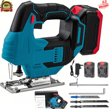 21V Cordless Jigsaw Electric Jig Saw Woodworking Power Tool w/2 Battery & Blade