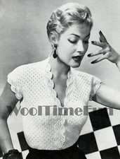 Knitting Pattern Womens Vintage 1950s Blouse Summer Top. Scalloped Neckline.