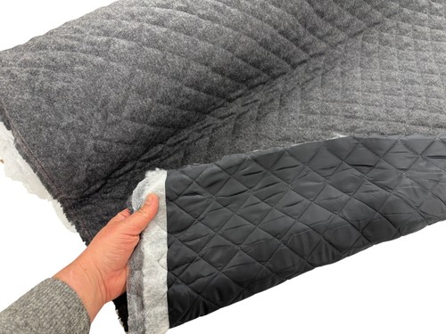 Quilted wool fabric dark grey - dark,