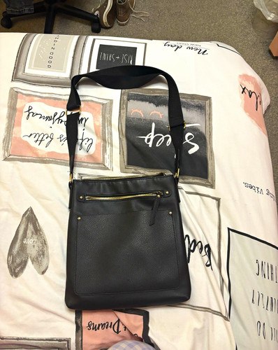 Black faux leather crossbody - black,