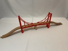 Large Wooden Train Track Red Bridge with Ascending Track Pieces P&P Discounts