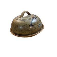 Vintage Pottery Cheese Serving Dish And Handled Lid M831