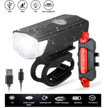 USB Rechargeable Bike Lights Rear Front Hazard Waterproof LED Front & Rear Light