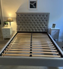 King Size Grey Padded Headboard and Frame (Feather & Black) -Good Condition 