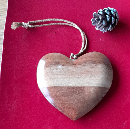 Wooden heart hanging ornament - wooden,