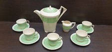 Art Deco Royal Crown Green Coffee Set 5x person