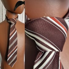 Debenhams   Tie Brown Diagonal Stripe Polyester Vintage 1970s Made Britain AY12