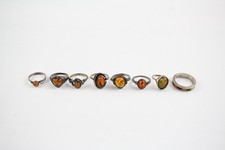 Sterling Silver Rings Amber Vintage Inlay Foliate Baltic Butterscotch x 8 (25g)
