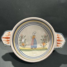 Antique Hand Painted France Henriot Quimper Faience Pottery Lug Bowl Woman PB