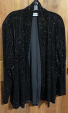 Vintage Fashion Bug Open Front Velvet Evening Swing Jacket Rhinestones 22/24W