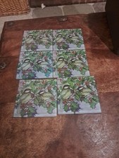 Set Of 6 Glass Coasters Garden Birds in Holly Bush 9 X 9 Cm