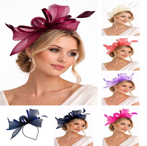 Flower feather hair hat - flower,