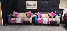 SUPERB DFS PATCHWORK 2 SEATER FABRIC SOFAS PAIR ×2