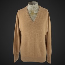 Johnstons Cashmere Men’s Jumper 42” Tan Golden Brown V Neck Cashmere Pullover