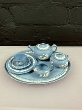 Wedgwood Miniature Jasper Ware Blue and White Tea Set With Tray Jug Sugar Teapot