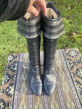Vintage 80s MIMA Italian Designer Charcoal Grey Fold Over Boots EU38 UK5 Striped