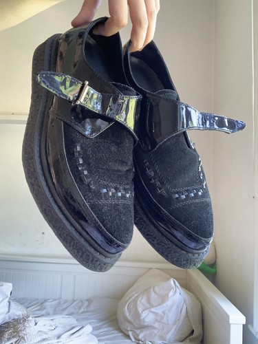 Goth black patent and - , suede