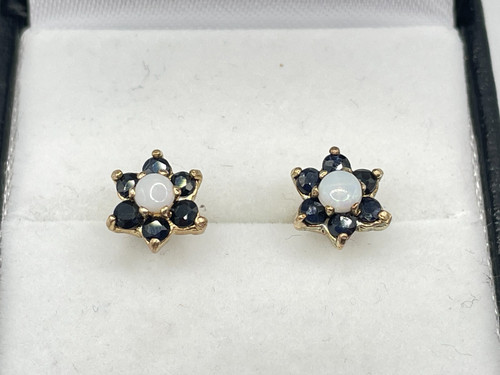 9ct gold sapphire opal stud - 9ct,