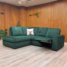 DFS ‘Orka’ Corner Sofa Manual Recliner Forest Green Velvet Right Hand Open End