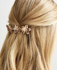 New Look Gold Tone Metal Diamanté Triple Flower Hair Clip Slide Accessory NEW
