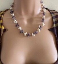 Real Pearl & Amethyst Necklace Freshwater Pearls & Natural Gemstone