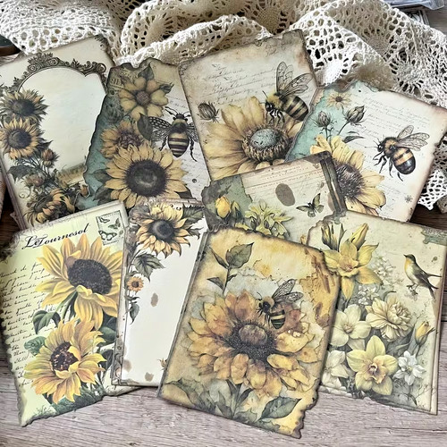 Vintage sunflowers bees - vintage,