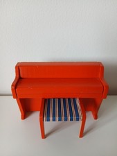 Vintage Lundby Dolls House Red Upright Piano & Stool Set