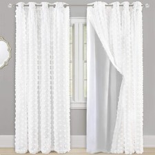 White Pinch Pleated Voile Chiffon Blackout Curtain Liner Grommet Windows Drape