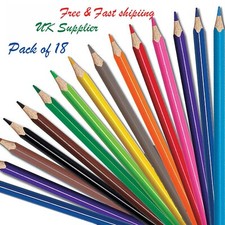 18 COLOURING COLOUR PENCILS PACK CHILDREN KIDS SCHOOL COLOURED ART CRAFT FUN