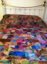 Rare Antique Victorian Patchwork Velvet Bedspread.....Museum Piece