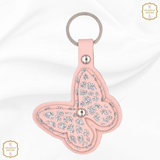 PU Leather Butterfly Key Chain Faux Leather Keyring Gift Him Her Glitter Sparkle