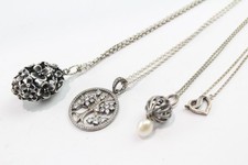 Sterling Silver Pandora Necklaces Signed Branded Flower Stone Set Heart x 4