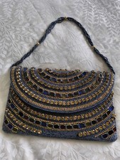 Crystal Embellished Handmade Clutch Bag Navy Dark blue