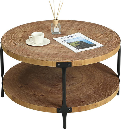 Round boho wood coffee - round,