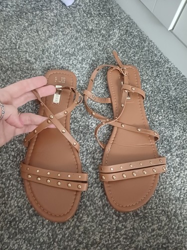 Tan brown gold stud strappy - **,