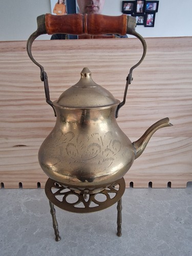Vintage brass kettle teapot - kettle,
