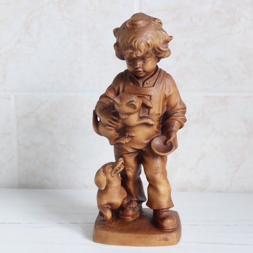 Vintage boy with pets wooden - vintage,