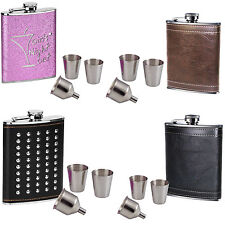 New Ladies & Men 8oz Hip Flask Stainless Steel With 2 Cups And Funnel Modern Set