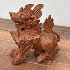 Vintage Hand Carved Wooden Foo Dog, Temple Guardian, South East Asian H 