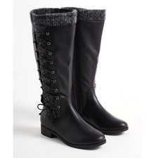 New Torrid 7.5WW Wide Width & Calf Black Criss Cross Sweater Trim Knee Boots