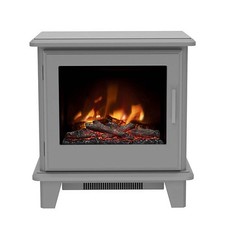 Electric Stove Fireplace Matt Grey Heater Flame Effect Remote Control Modern 2kW