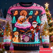 Neon Jesus Christmas Print Funny XMAS Christmas Jumper Long Sleeve Sweater Ugly