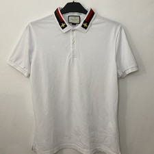 Gucci Mens   Web Stripe Detail Bee Polo Shirt White Red Green Size L