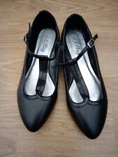 Ladies 'Lilley' Black T-Bar, Flat Shoes - Size UK 5 - Preowned, Good Condition