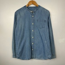 Folk Denim Shirt, Mandarin Grandad Collar Workwear Oi Polloi, Size Mens 4, Large