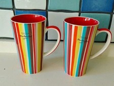 Whittard Of Chelsea Tall Rainbow Stripe Latte Mugs X 2 . New.