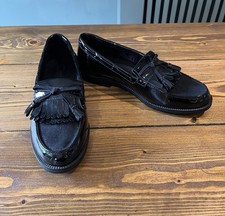 M&S Loafers Wide Fit Patent & Suede Tassle Flats Size UK6