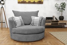 Swivel Round Cuddle Chair Fabric Grey Cream Brown Living Room Large Love Seat