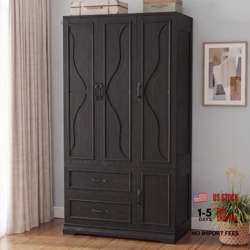 Black wardrobe cabinet with - black,