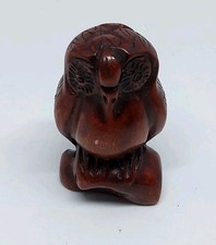 Netsuke Vintage Carved Japanese Boxwood Owl